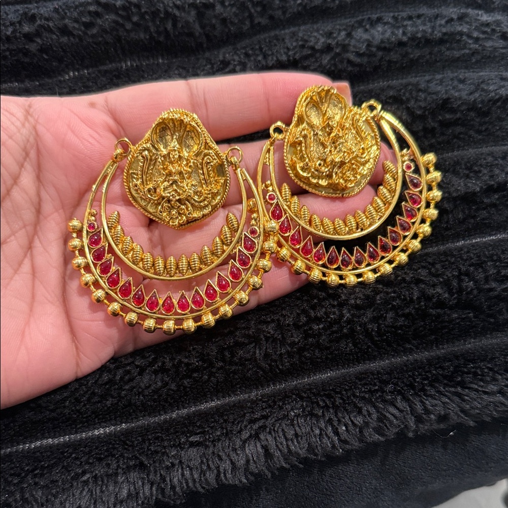 Gold and Red Hoop Earrings